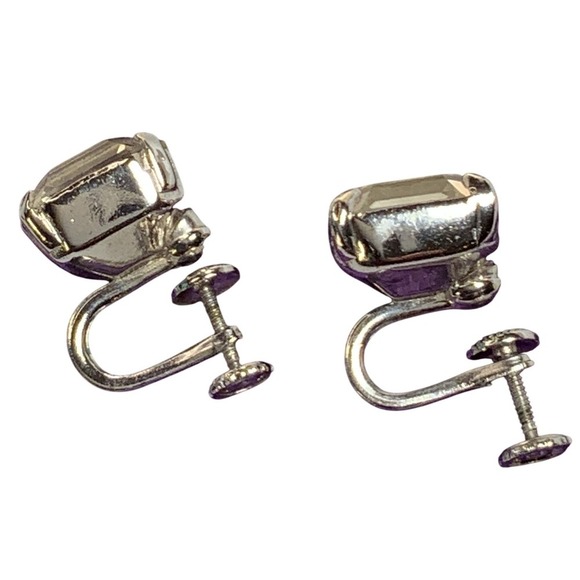 Eisenberg Ice Rhinestone Rectangle Stud Silver Tone Screw Back Earrings - Picture 5 of 7